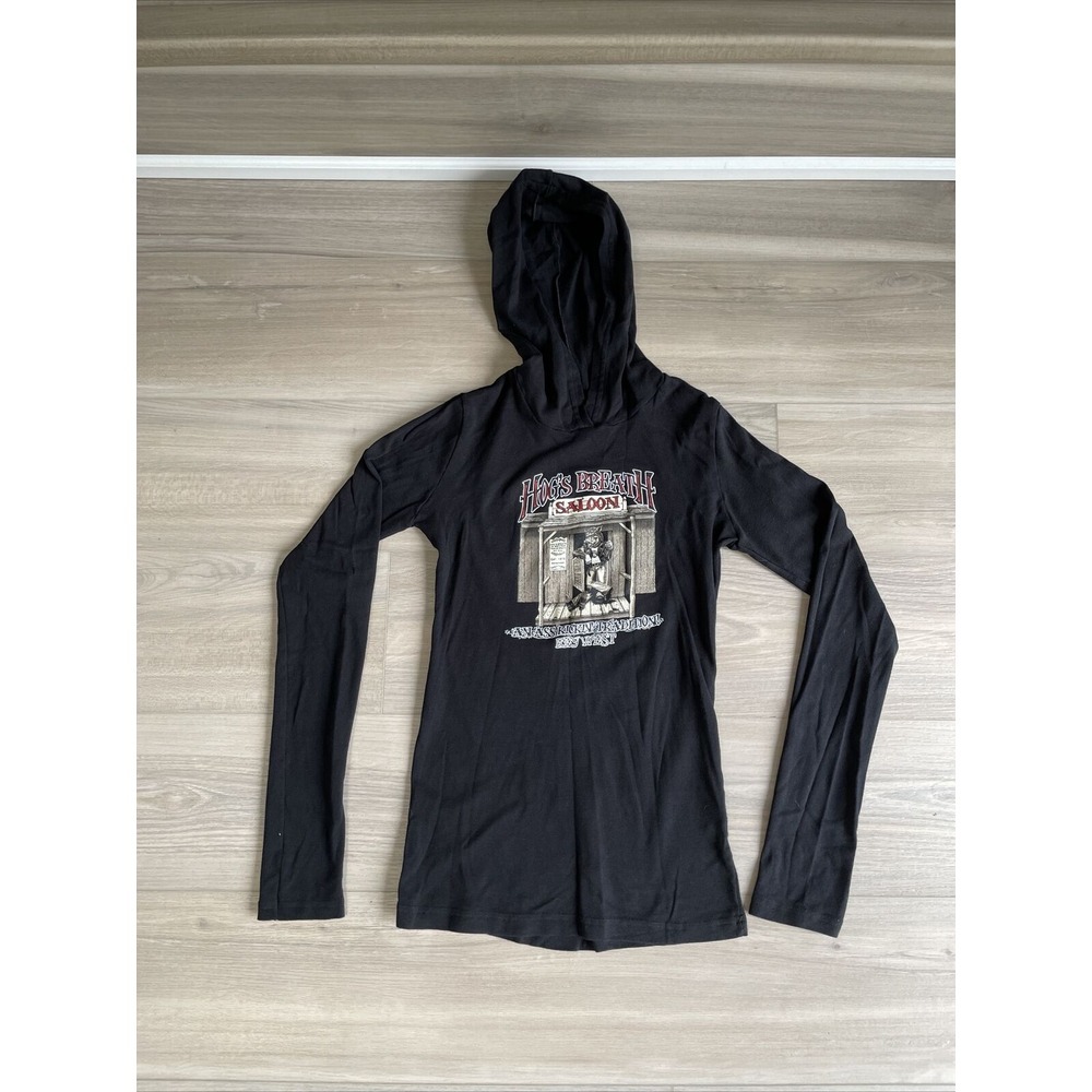 HOG'S BREATH SALOON Black T-Shirt Cotton Long Sleeve Woman's Small
